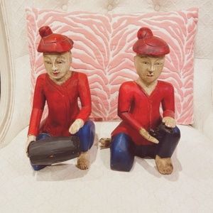 O6-Vintage Wooden Hand Carved Asian Musicians Bookends